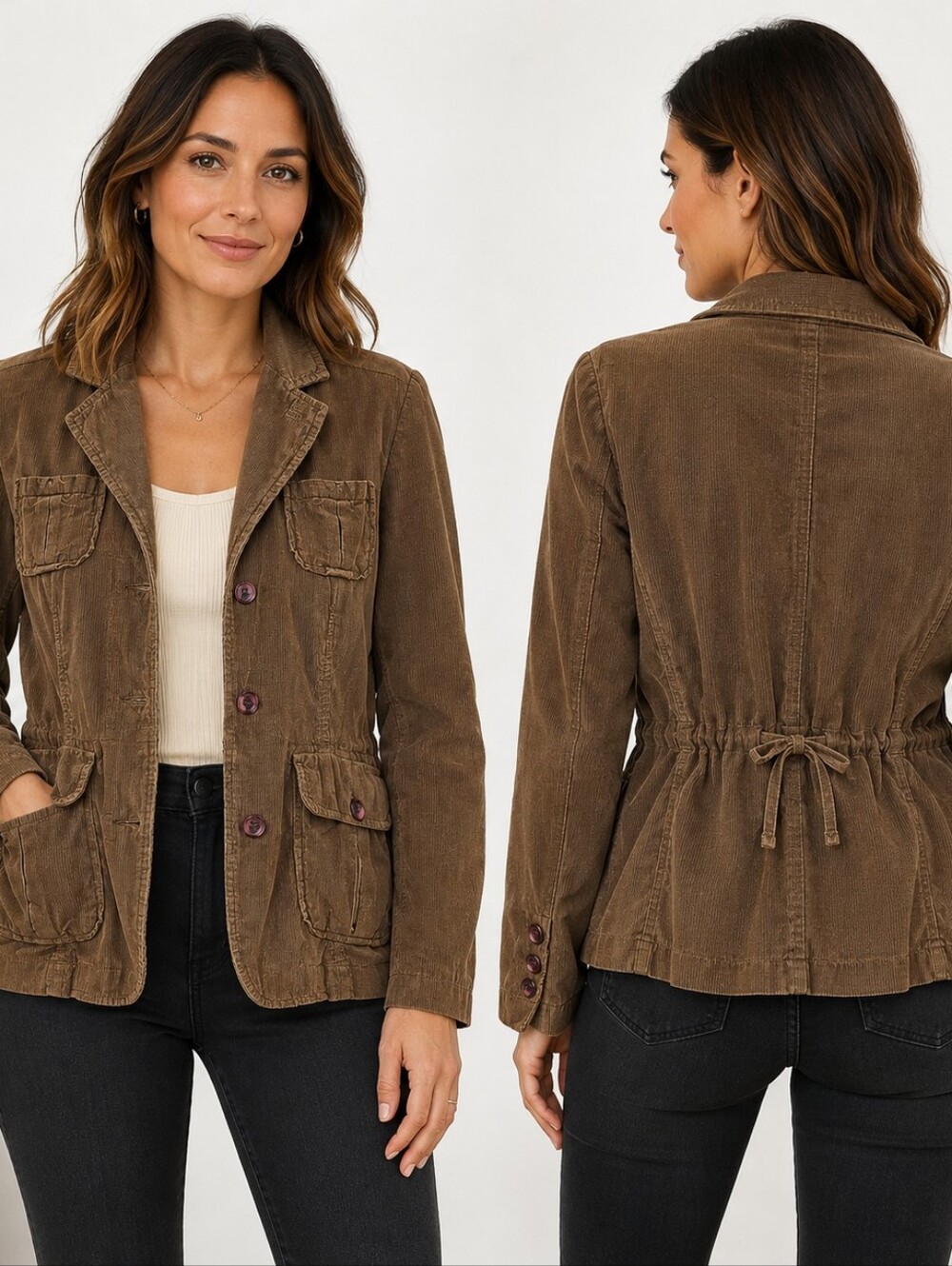 Sundance Brown Corduroy Drawstring Waist Blazer Jacket